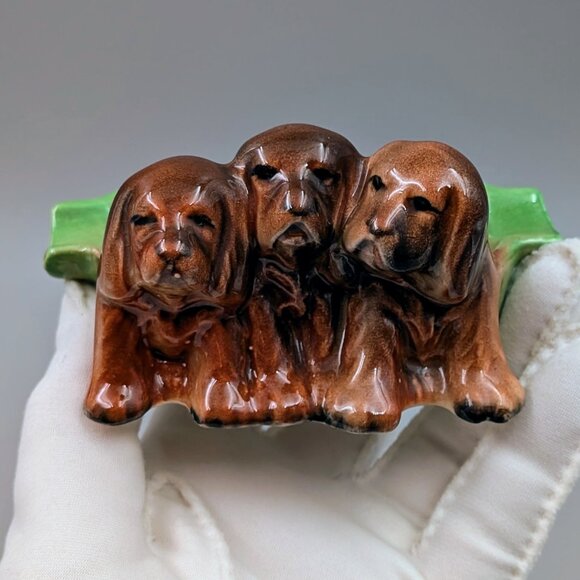 Vintage Beswick Ashtray w. Three Spaniels Collectible Dog Figurine Trinket Dish - Picture 1 of 8